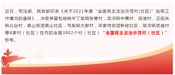 淮南市8個(gè)“全國民主法治示范村（社區(qū)）”復(fù)核通過